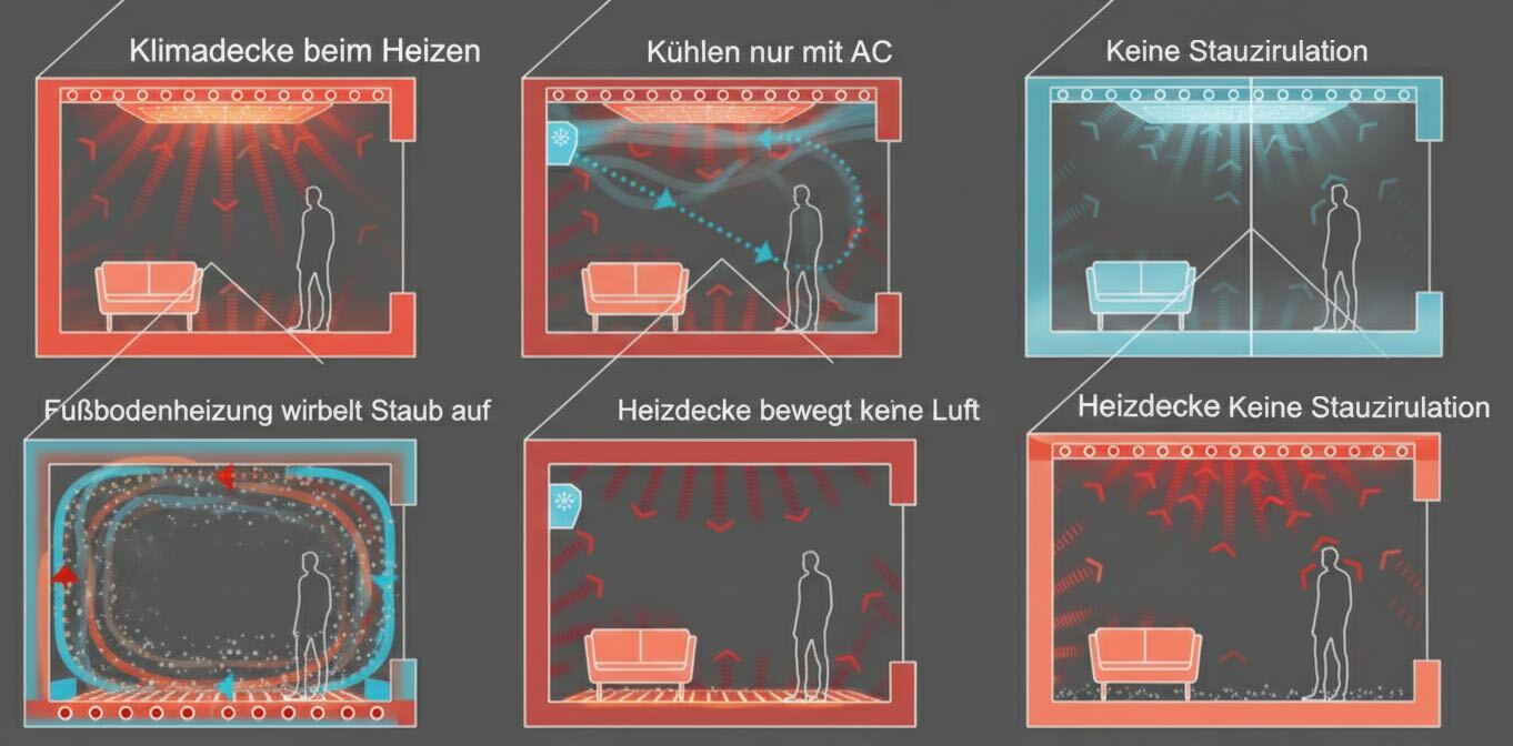 Vergleich Klimadecke vs. herkömmliche Heizung
