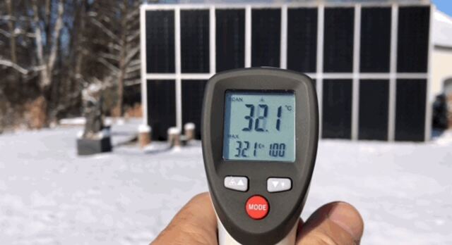 +32°C Fassadentemperatur bei Schnee und −10°C Außentemperatur